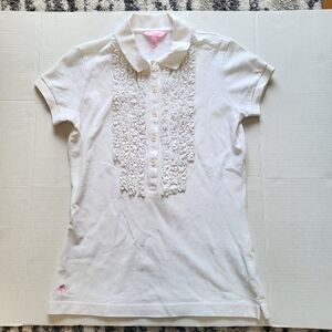 Lilly Pulitzer Size S White Polo Ruffled Basic Preppy School Girl Golf Tennis